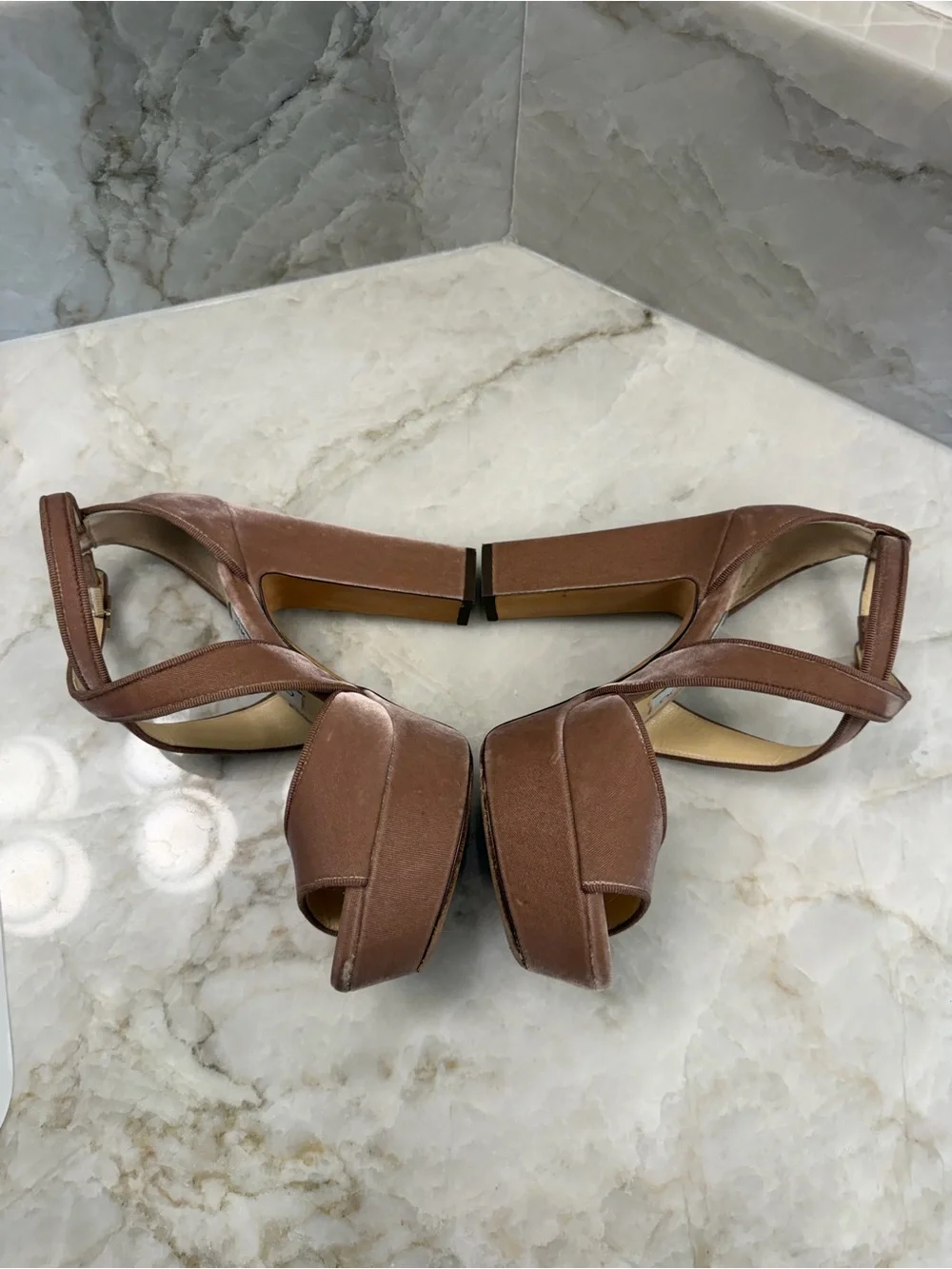 Jimmy Choo April Cross Mauve Pink Velvet Platform Sandal
